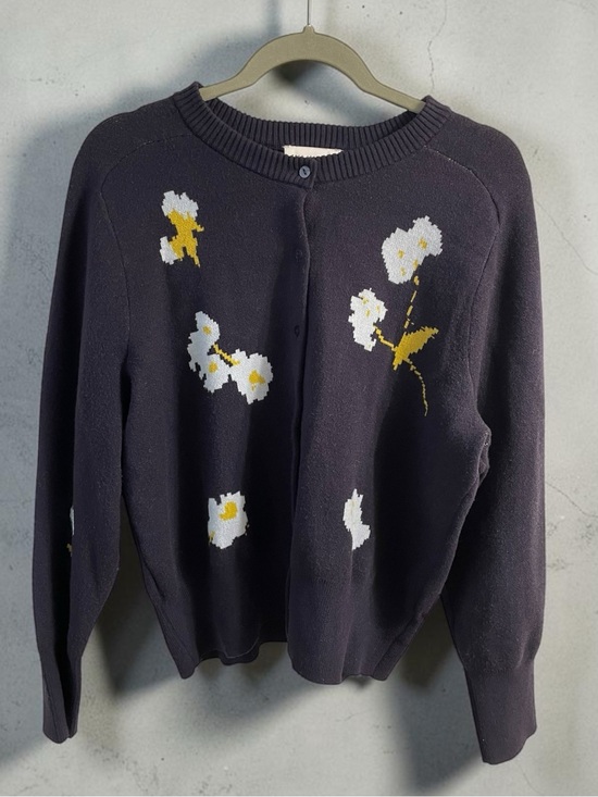 Free Assembly Sweaters - Free Assembly Navy Floral Button Cardigan Sweater Large Daisy Knit